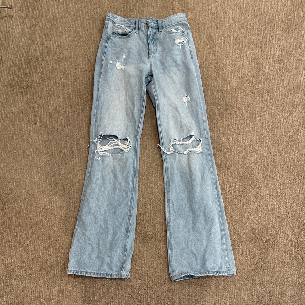Altar'd State Light Blue Ripped Straight Leg Jeans